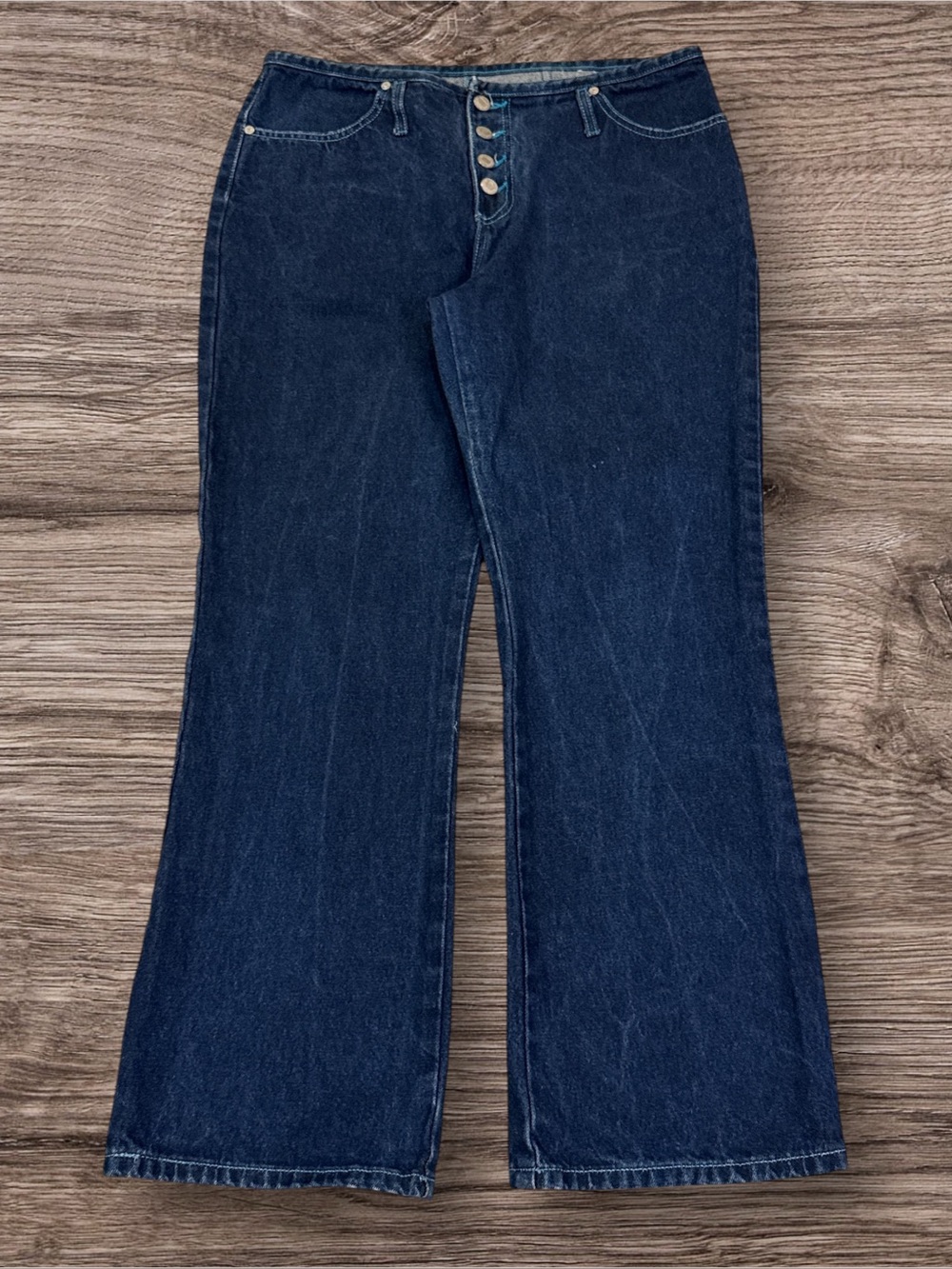 Vintage Y2K No Boundaries Flare Jeans With button fly, Dark Wash Juniors Sz 13